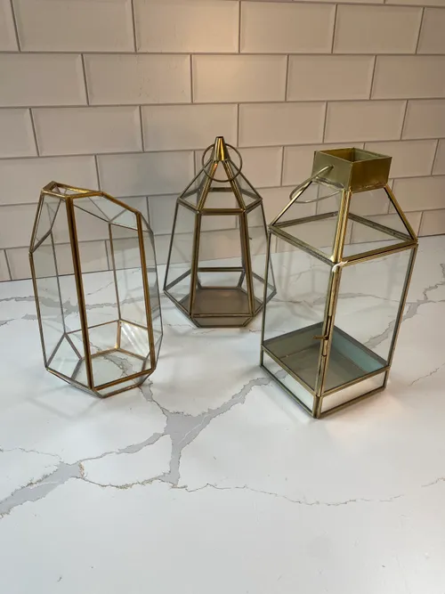 Assorted Small Gold and Glass Geo Lanterns