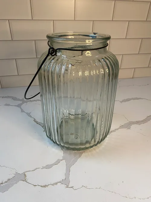 Large Ribbed Glass Jar Vase