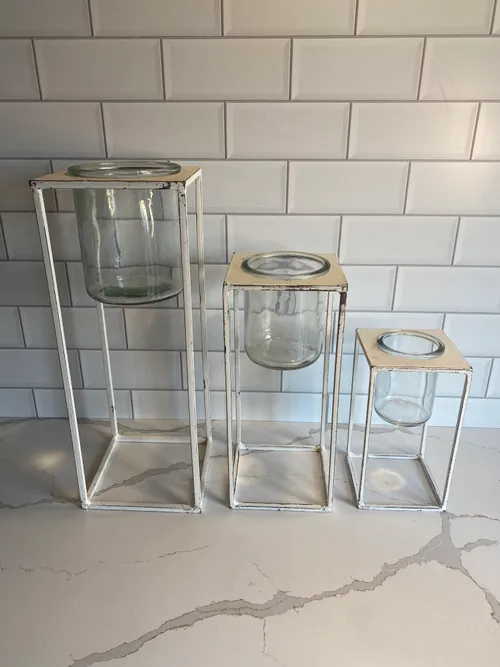 Set of 3 White Metal Candle Stands