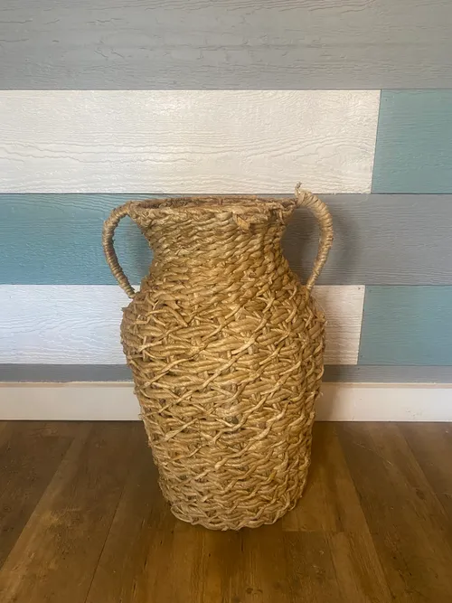 Large Wicker Basket Vase with Handles