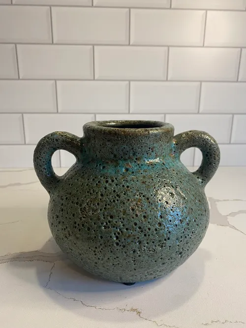 Blue Pottery Vase with Side Handles