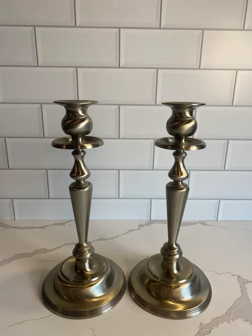 Set of 2 Modern Silver Candlesticks