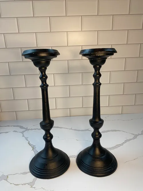 Set of 2 Tall Black Candleholders
