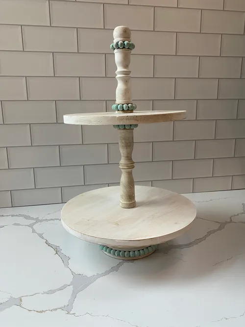 2-tiered Wood Stand with Turquoise Detail