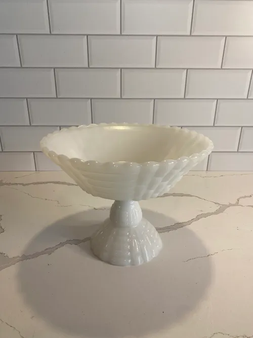 Small Milk Glass Weaved Pedestal Bowl