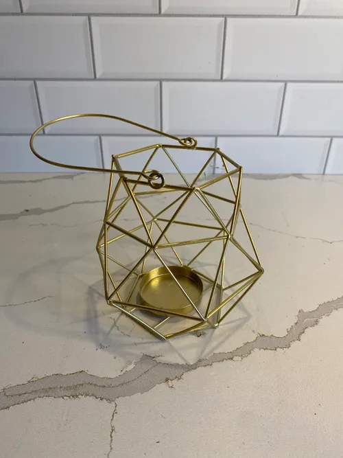 Small Gold Geo Metal Tealight Holder with Handle