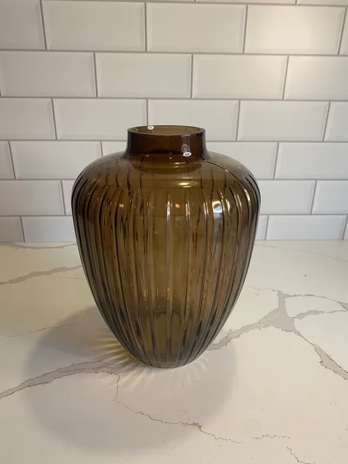Tall Ribbed Amber Vase