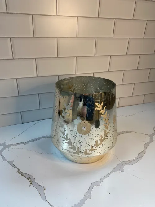 Large Round Silver Mercury Glass Candleholder