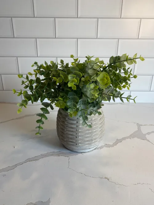Faux Eucalyptus in Grey Pot