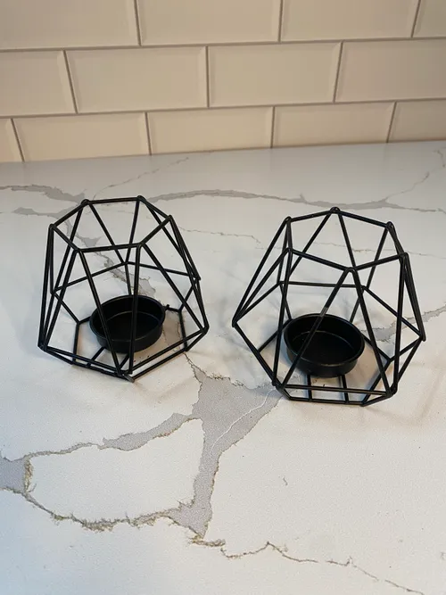 Medium Black Metal Geo Candleholder