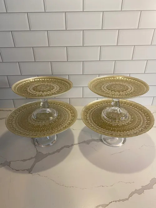 Medium and Small Glass & Gold Cake Stand Set