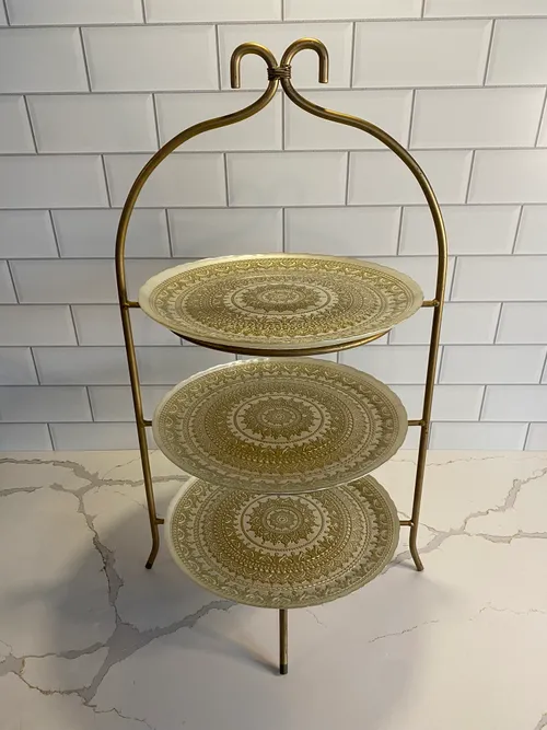 3-tiered Gold Stand with Gold and Glass Plates