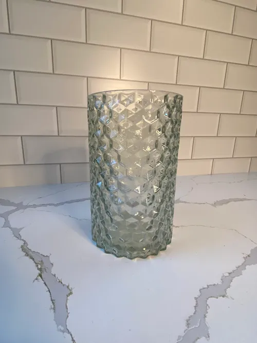 Hint of Green Medium Embellished Glass Cylinder Candleholder or Vase