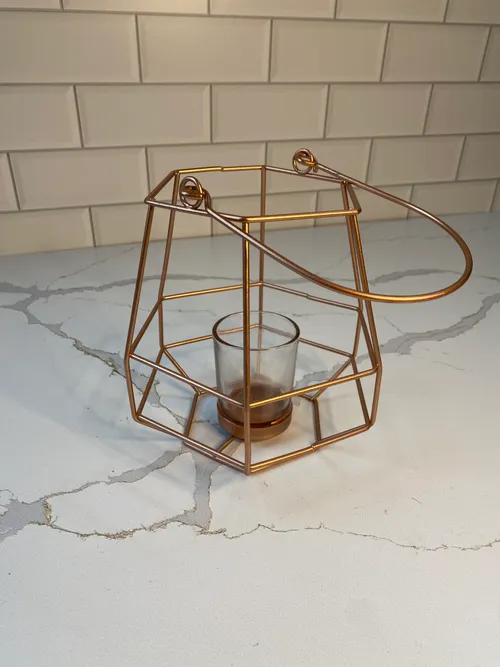 Medium Rose Gold Geo Wire Tealight Holder