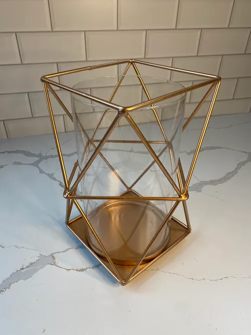 Rose Gold Geo Candleholder with Glass Cylinder