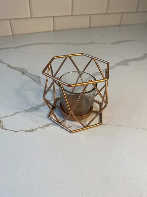 Small Rose Gold Metal Geo Tealight Holders