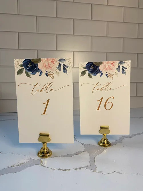 Navy & Pink Card Table Numbers with Gold Stand