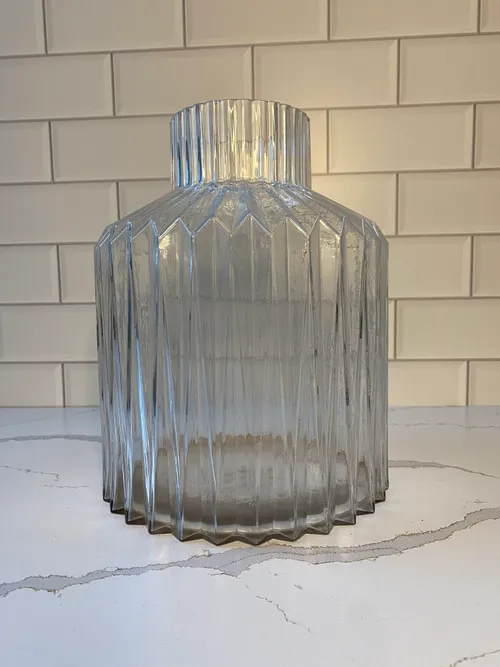Large Glass Ribbed Vase