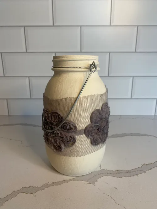 Cream Jar with Grey Flower Wrap