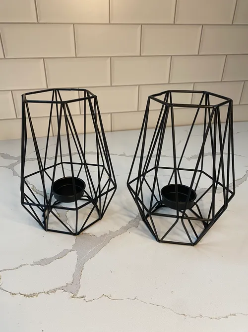 Tall Black Metal Geo Candleholder