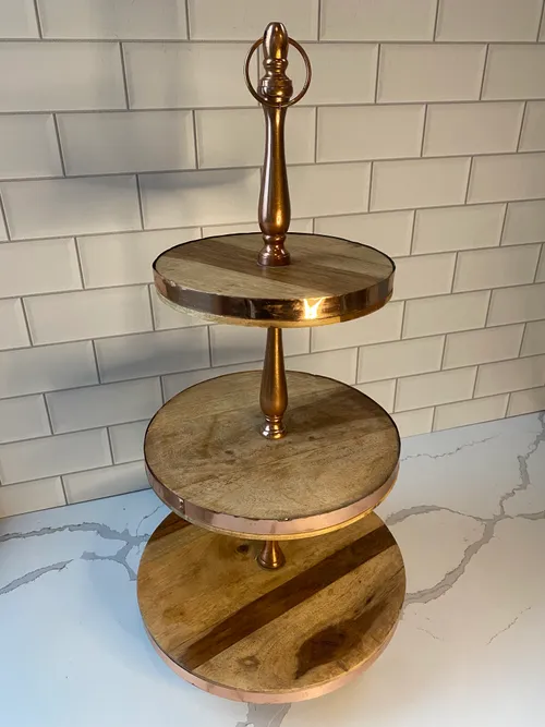3-tiered Wood with Copper Accent Stand