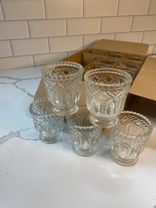 Dozen Clear Cut Glass Tealight Holders