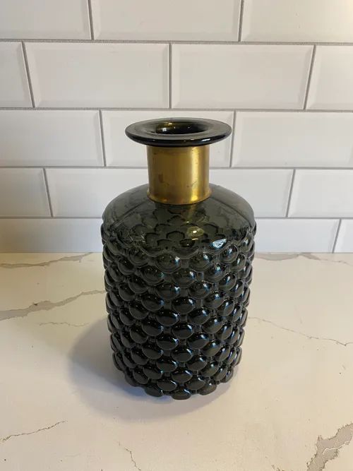 Small Dark Smokey Vase with Gold Top