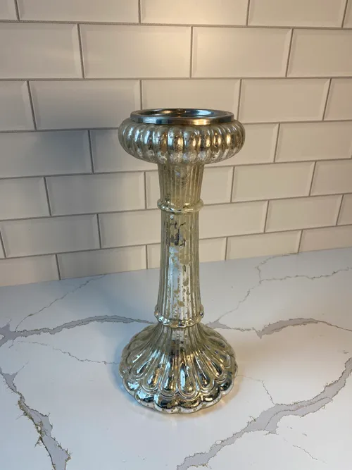 Tall Mercury Glass Candleholders with Rounded Bottoms