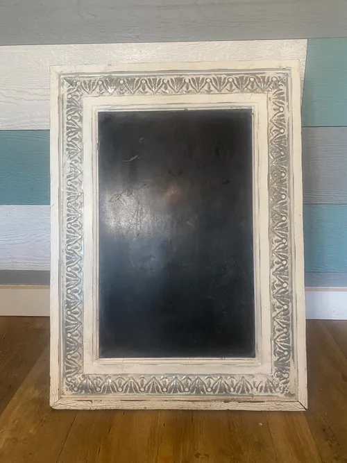White and Silver Framed Chalkboard