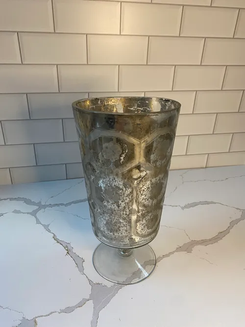 Large Silver Mercury Glass Candleholder/Vase