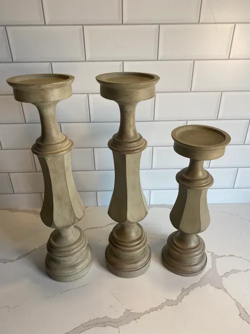 Set of 3 Grey Regal Candleholders