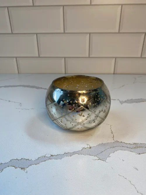 Round Silver Mercury Glass Votive Candleholder