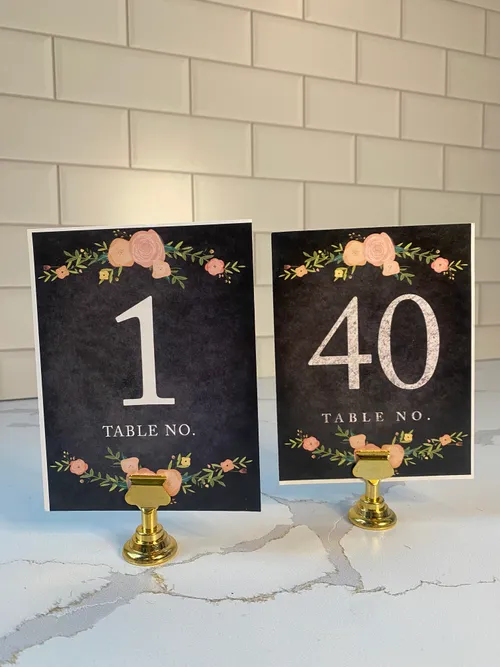 Black and Pink Card Table Numbers with Gold Stand