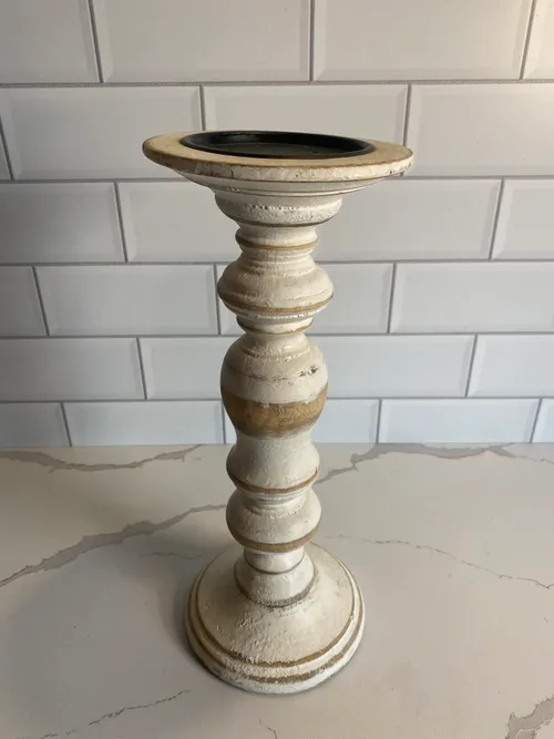 Medium White Distressed Candleholder