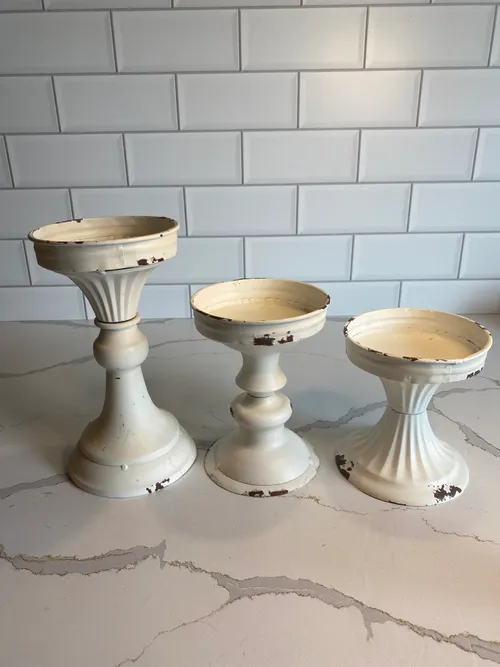 Set of 3 White Metal Candleholders