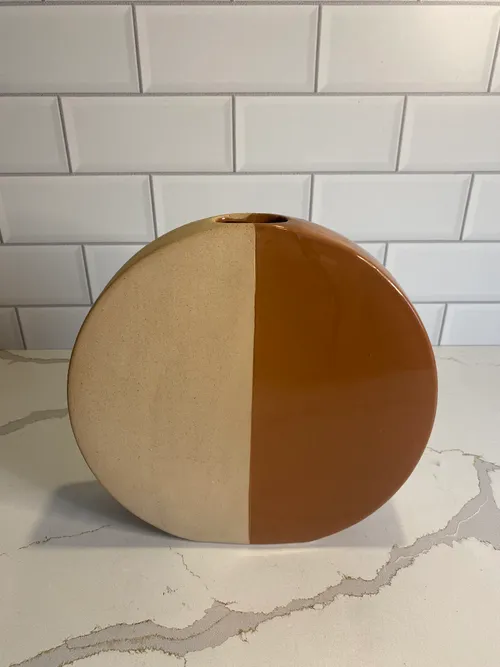 Terracotta and Tan Vertical Blocked Flat Vase
