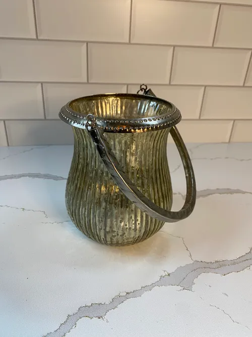 Gold Jar Candleholders with Metal Handles