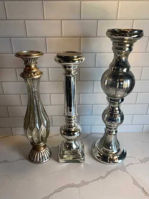 Assorted Tall Silver Mercury Glass Candleholders