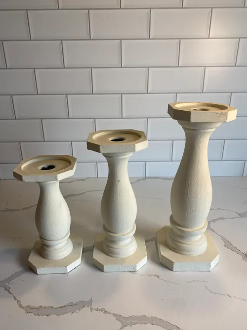 Set of 3 White Wood Chunky Candleholders