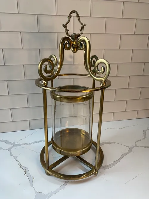 Fancy Gold Lantern with Glass Hurricane