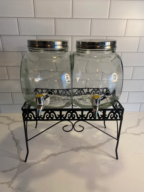 Set of 2 Drink Dispensers with Black Metal Stand