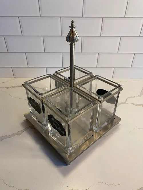 4 Glass Compartment Stand with Chalkboard Labels
