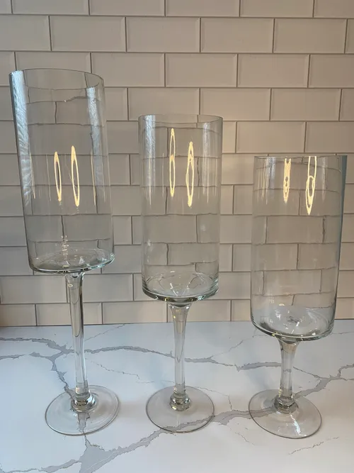 Set of 3 Pedestal Glass Cylinders