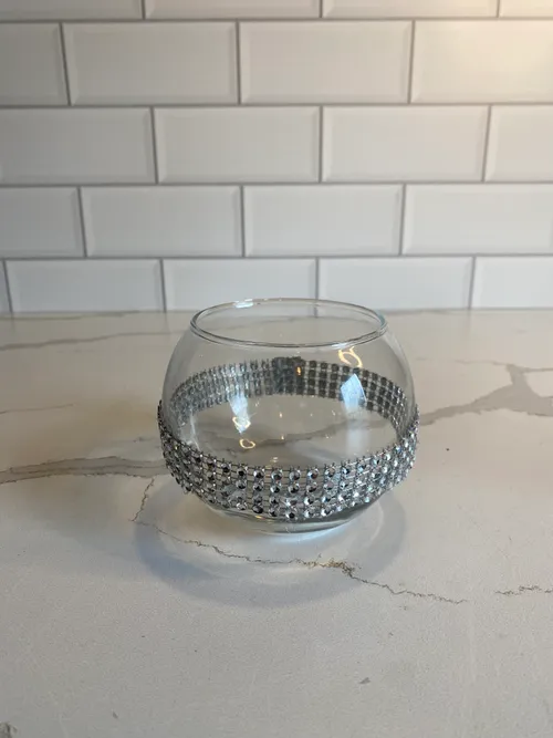 Silver Bling Round Glass Candleholder