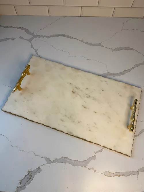 Large Marble Platter with Gold Twig Handles