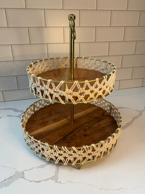 2-tiered Wood with Macrame Stand