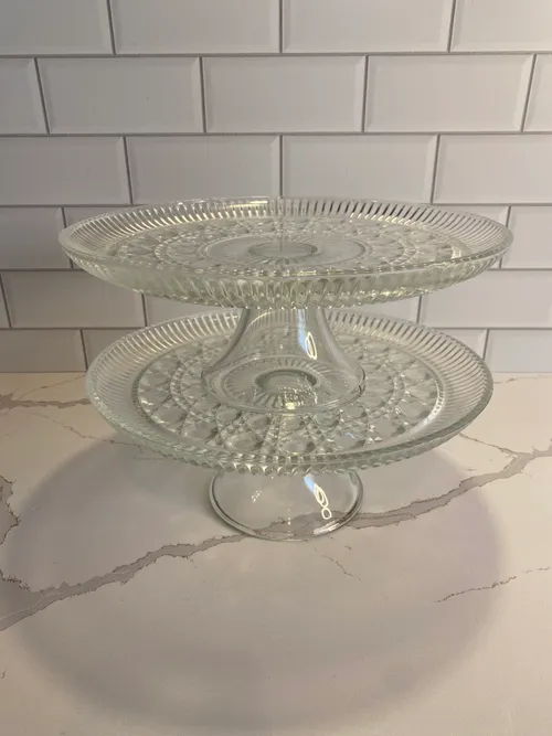 Set of 2 Medium Cut Glass Cake Stands