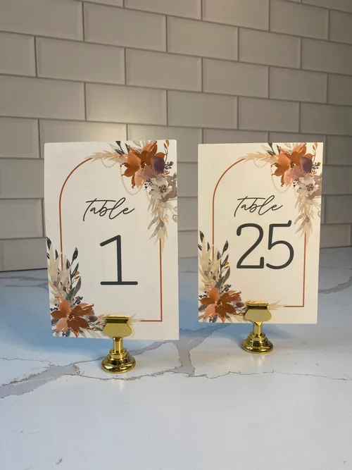 Rust Boho Style Card Table Number with Gold Stand