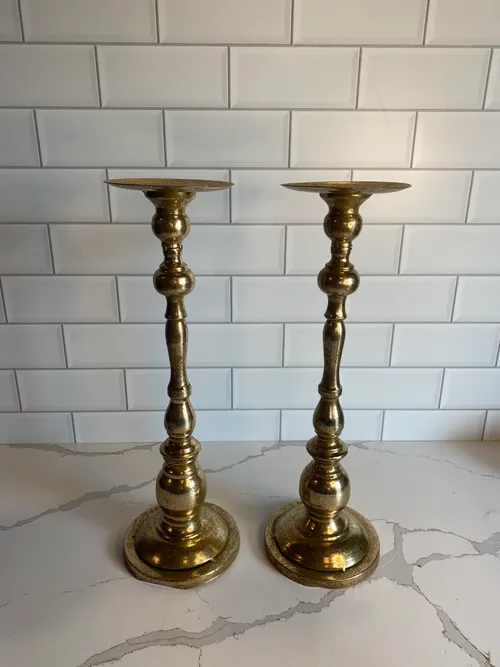 Set of 2 Tall Gold Metal Candleholders