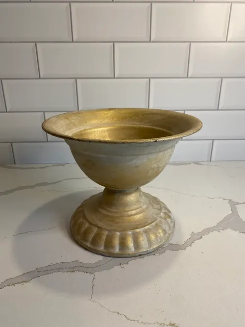 Small White Washed Metal Compote
